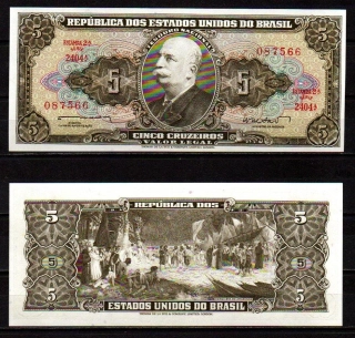 Brazílie 5 Cruzeiros 1962 UNC P.176a